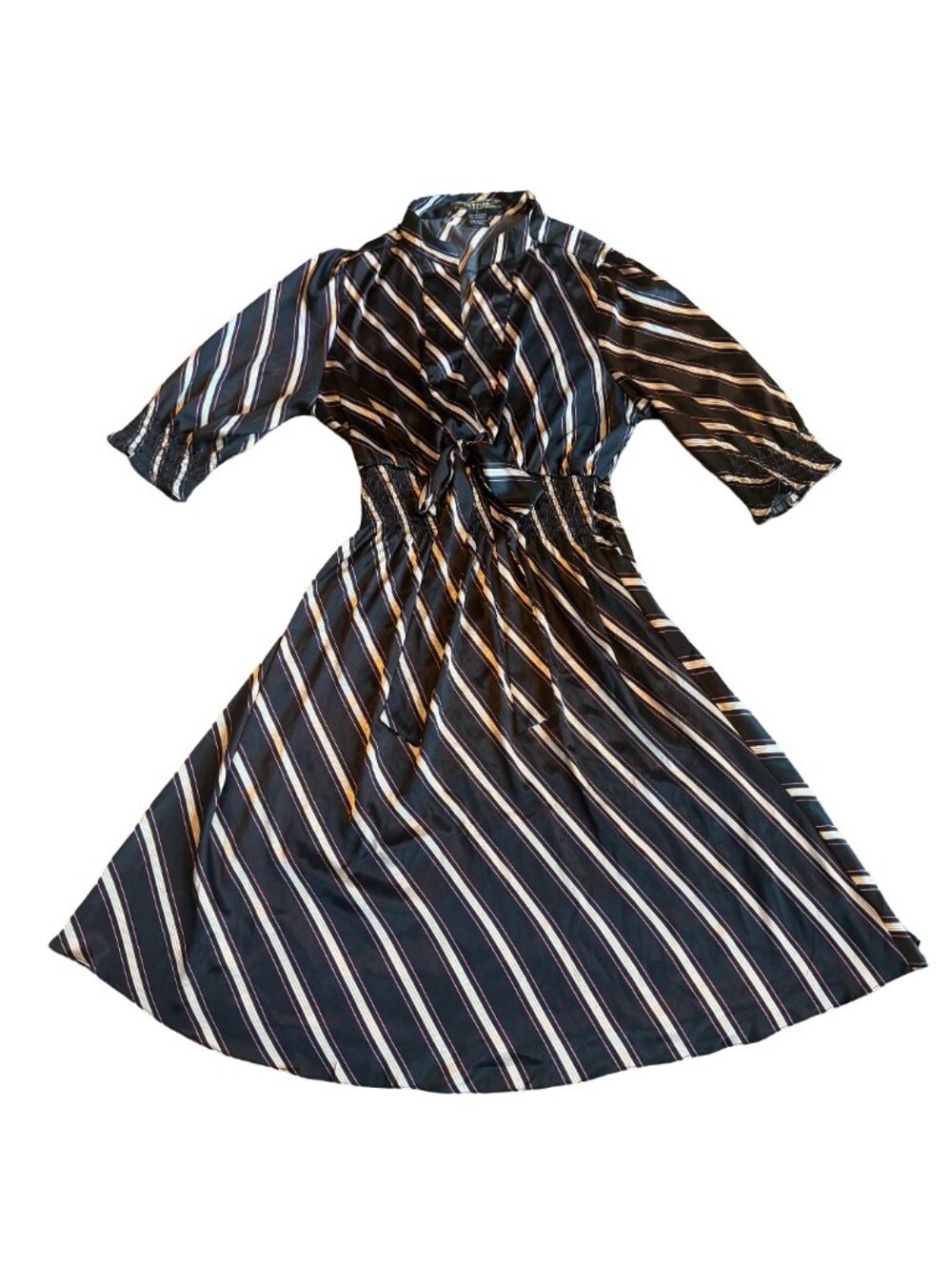 Vertigo Paris Black Stripe Dress Satin Flowy Retro Y2K 2000s Size Small Women's